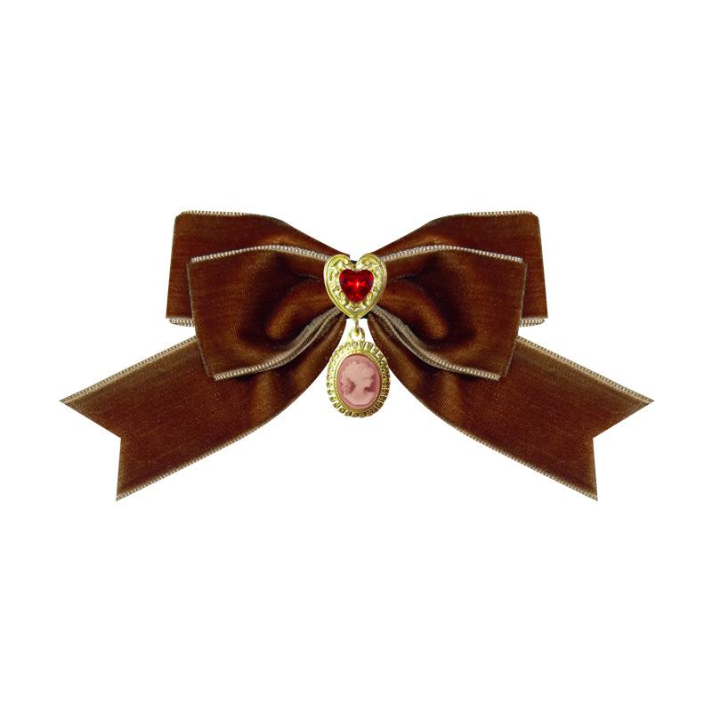French Court Retro Burgundy Velvet Love Bow Brooch Autumn and Winter Lolita Bow Tie Women's Neckline Accessories