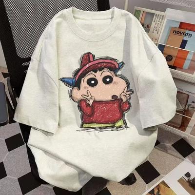 Camiseta Informal de Verano 2026 para Mujer y Niños con Estampado de Shin Chan, Manga Corta, Estilo Street Y2k Harajuku, Cuello Redondo Holgada