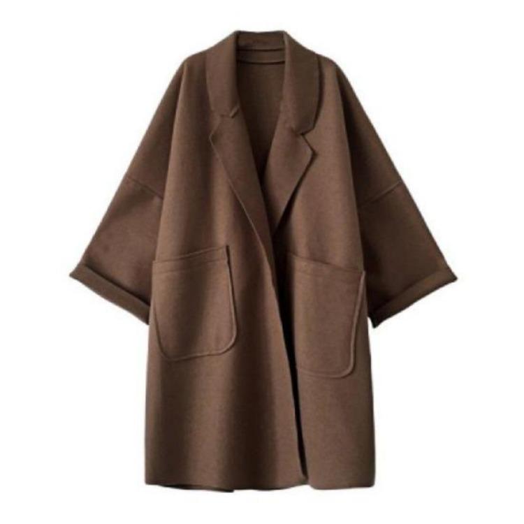 Cappotto Invernale da Donna Taglie Forti Ispessito Ampio Collo a Revers Maniche Lunghe Monocolore Prova Freddo Tasche Collo a Tacca Capospalla