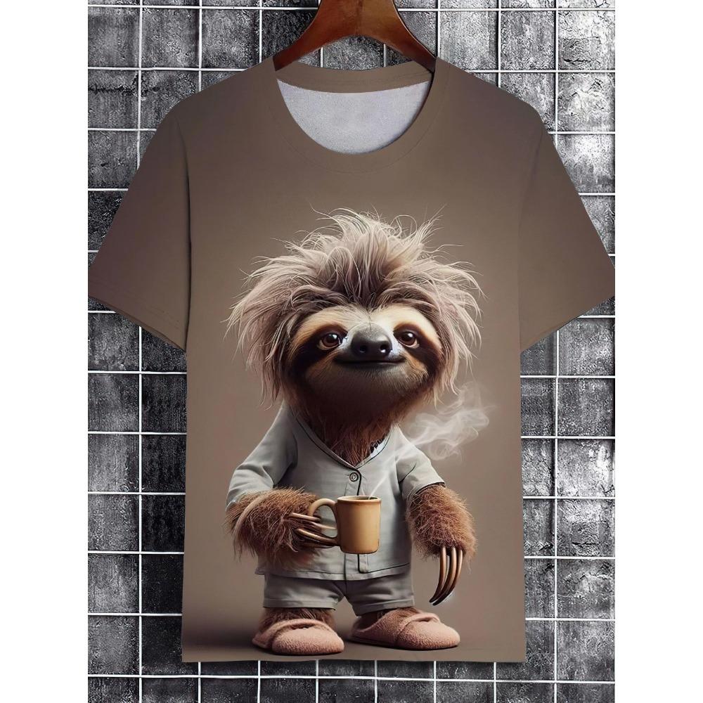 Fashion animal print 3D loose men's T-shirt short sleeved