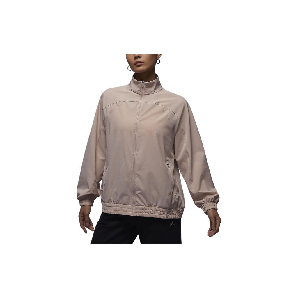 Jordan Solid Color Stand Collar Zipper Casual Jacket Women Jackets Beige FN5144-207