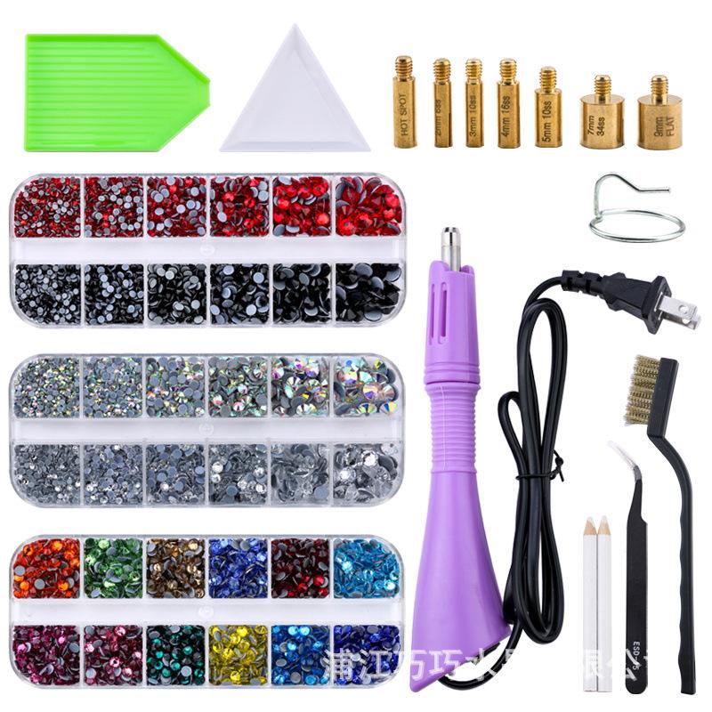 Hot Melt Glue Rhinestone Applicator Set with 12 Grids for DIY Clothing Décor and Flat Bottom Rhinestones