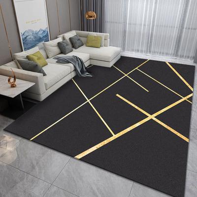 Alfombra de Sala de Estar y Dormitorio con Línea Cruzada Oro Negro Tamaño Grande Diseño Minimalista Alfombra Antideslizante para Decoración del Hogar