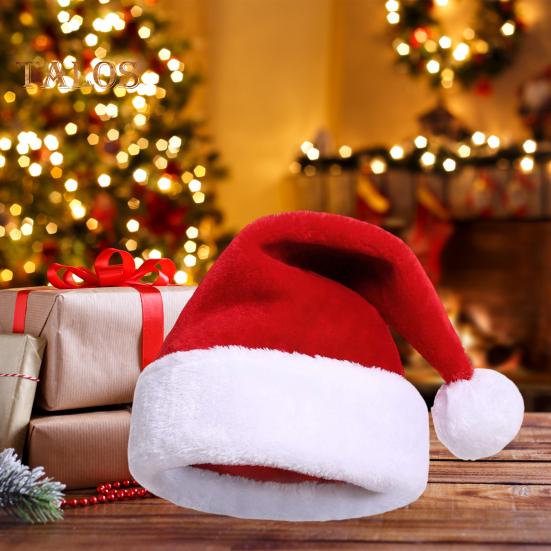 Unisex Christmas Santa Hat Extra Large And Thick New Year Party Beanie Contrast Color Elastic Thick Plush Decor Santa Cosplay Adult Holiday Headgear