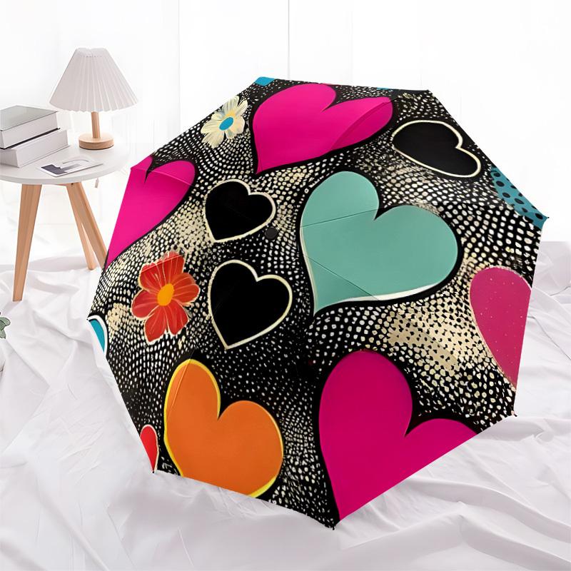 1pc Heart Flowers Automatic Open/Close Umbrella, Portable Folding Umbrella, Compact Travel Umbrella For145