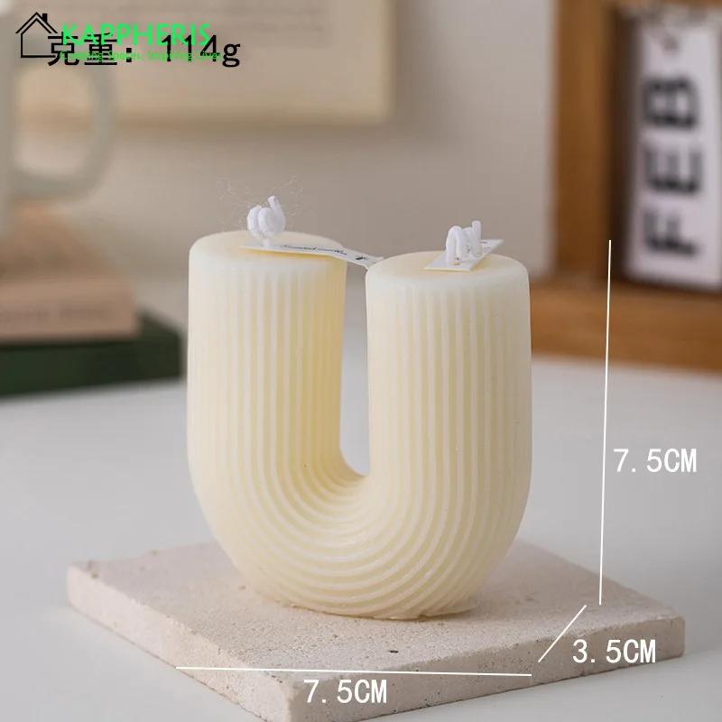 

U Shaped Candle Scented Candles Ribbed Aesthetic Home Decorative Candles Smokeless Personalized Candles Guest Gift Lot белый