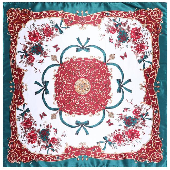 90*90cm Luxury Brand Women Silk Scarfs Bowknot And Flower Design Square Scarves Spring Summer Shawls For Ladies