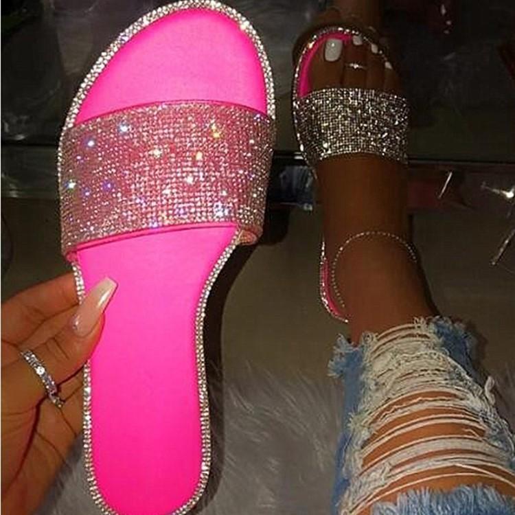 42 Large Size 43 Rhinestone Cool Slippers Women's One-word Drag Women's Sandals Summer New Slippers Wshi