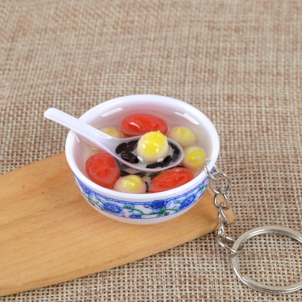 Chinese Style Realistic Noodle Keychain, 4cm Blue and White Porcelain Bowl, Food Play Prop.