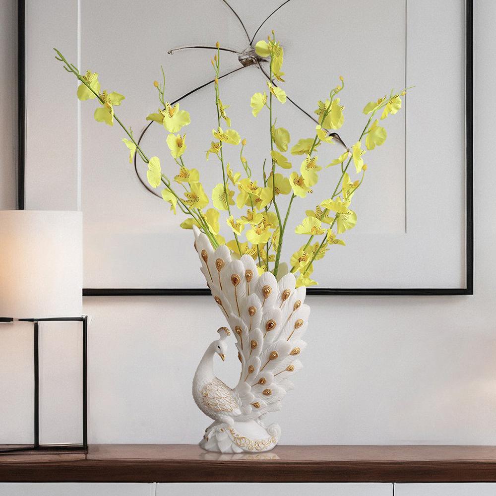 Minimalist Peacock Sculptural Vase, Luxury Gold Trim Resin Vase for Flower & Home Decor, Modern Art Centerpiece