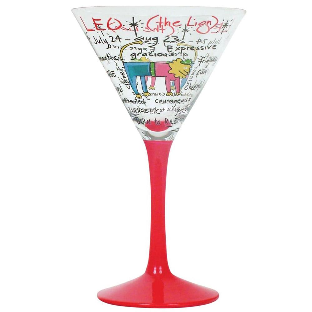 Coyote Zodiac Hand-Painted Martini Glass (Leo)