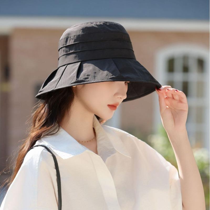 Bucket hat women's new lightweight sunscreen visor bucket hat niche pleated summer sun hat children
