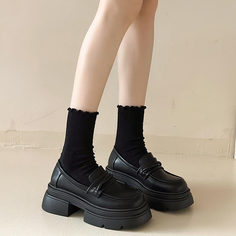 Platform thick heel British style small leather shoes women's 2025 new spring and autumn one-pedal women's shoes single shoes black loafers