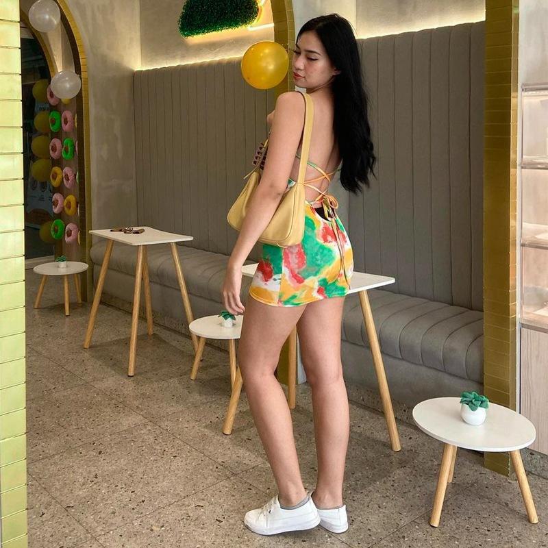 Summer Fashion Colorful Graffiti with Halter Sexy Halter Short Dress