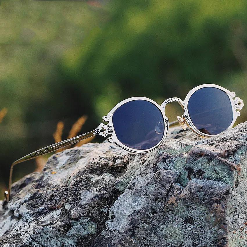 Brand Mens Womens Luxury Gold Metal Designer Sunglasses Oval Round Gothic Sunglasses Retro Vintage Steam Punk Sunglasses