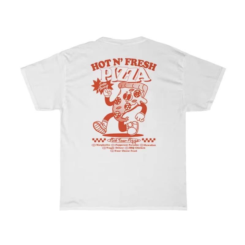 Summer New Men's Funny Pizza Back Print Cotton T-shirts Short Sleeve Tees Vintage Streetwear Male Clothes Oversized Unisex Tops