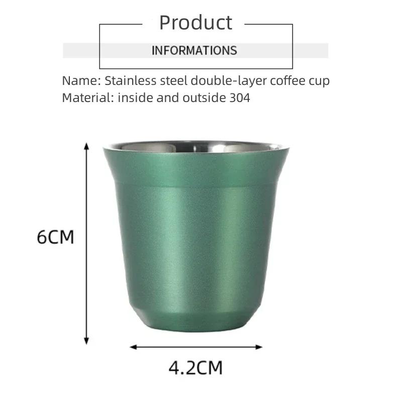 1pcs 80ml Italian Espresso Cup Small Wine Glass Simple Style 304 Stainless Steel Liner Double Layer Heat Insulated Capsule Cup