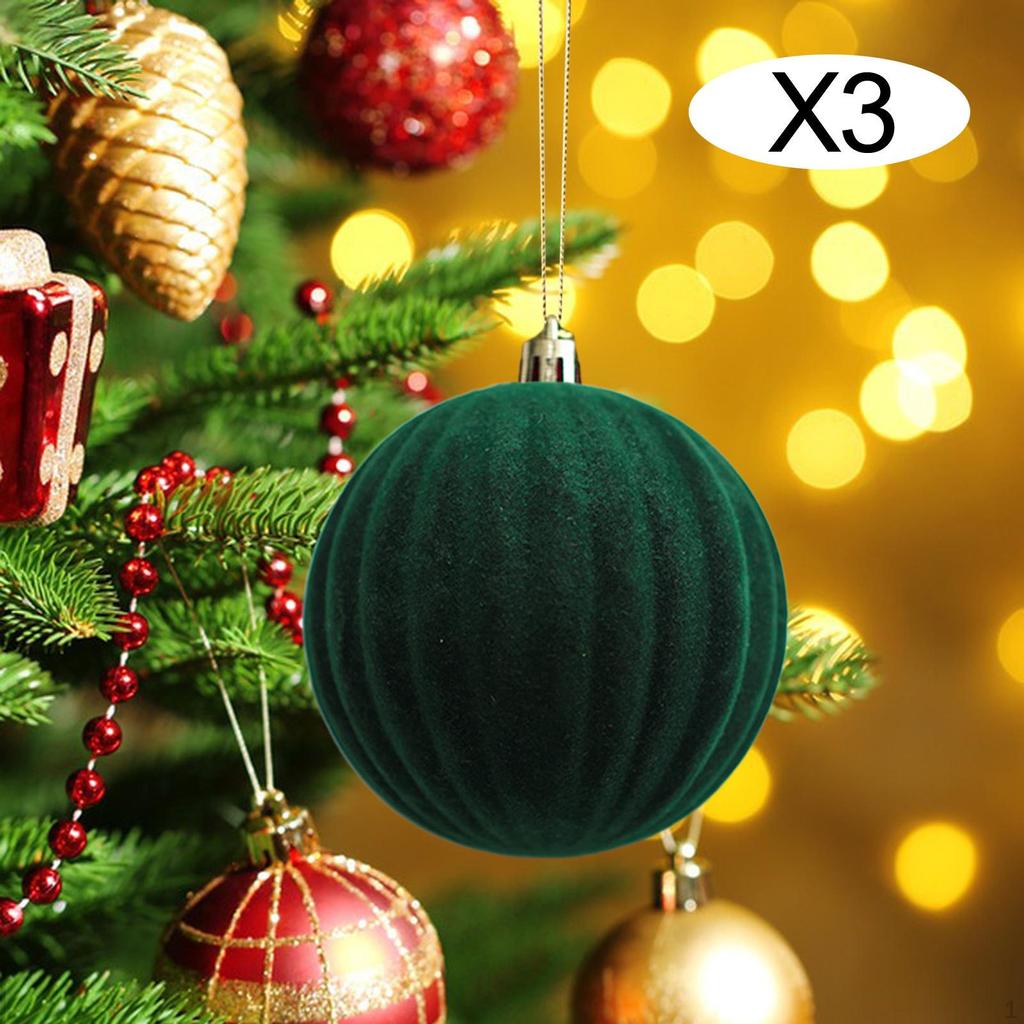 3 Pack of Flocked Christmas Baubles for Home Decor