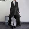 Men Notched Lapel Long Sleeve High Low Splits Irregular Layers Long Tunic Blazer Coats