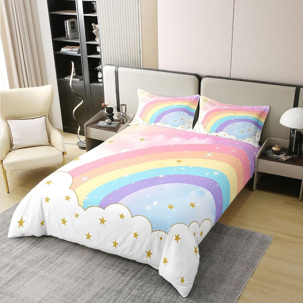 Rainbow Duvet Cover For Kids Boys Girls Queen Lightweight Down Quilt Covers Room Decor 2 Pillowcases 1 Duvet Cover No Comforter