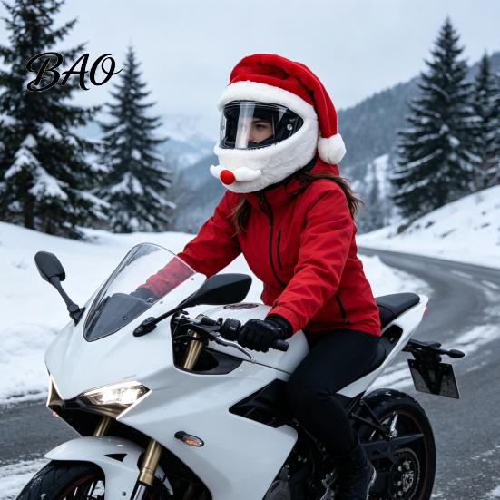 Cycling Helmet Decoration Christmas Santa Motorcycle Cover, Plush Claus Hat Xmas Cover for Decoration, Holiday Accessories Men Accessory
