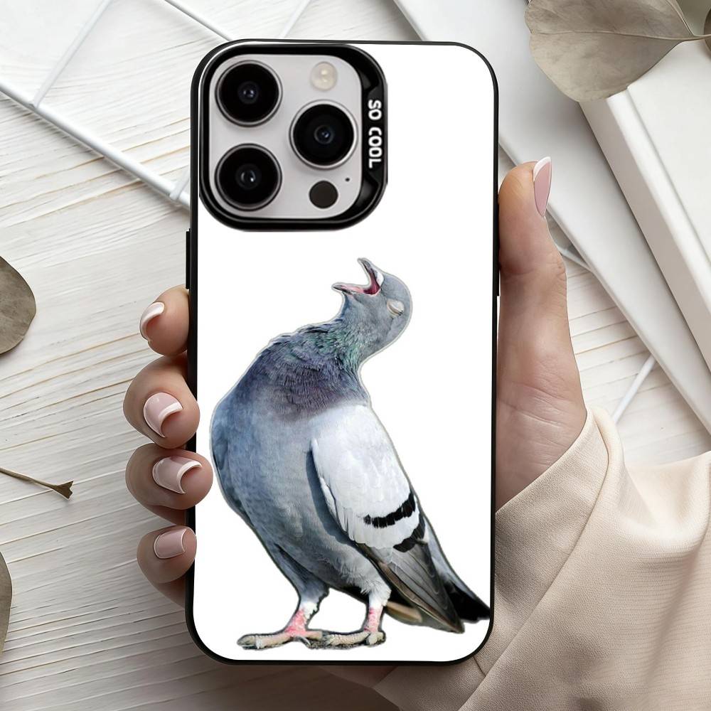 Funny P-Pigeon Mischief   Phone Case For iPhone17,16,15,14,13,12,11 Plus,Pro Max Black Candy Silver Plated Cover