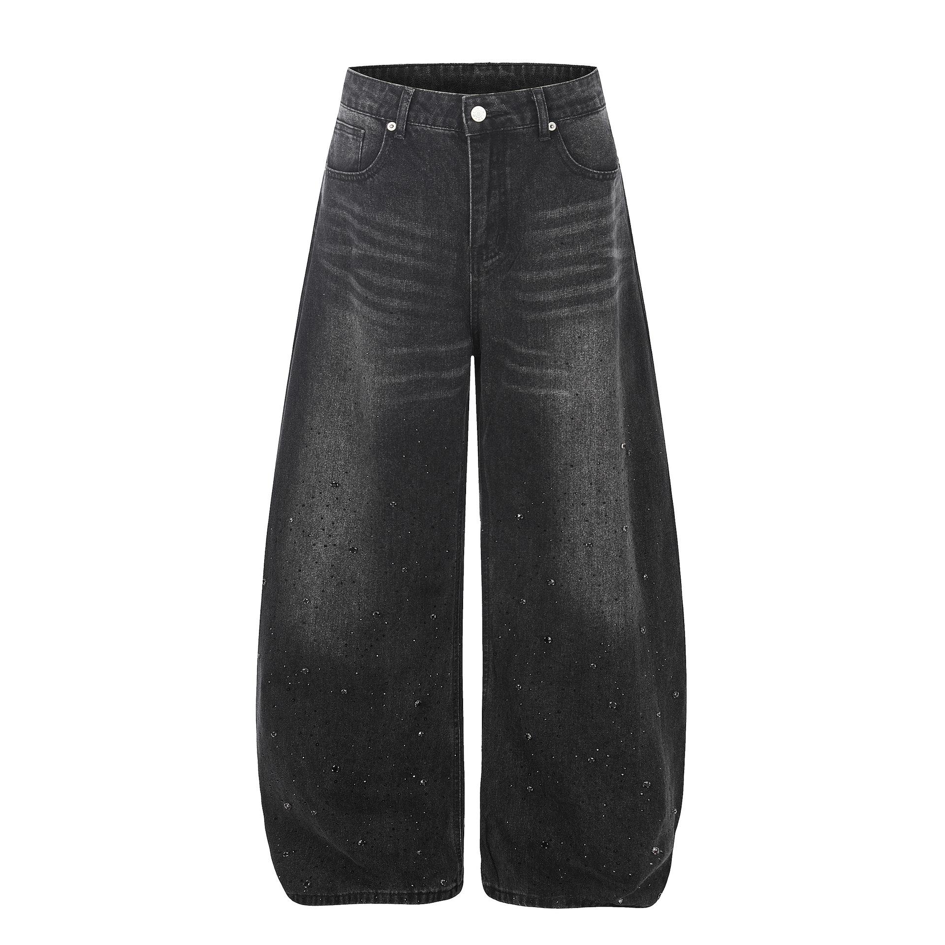 European and American scimitar pants retro loose jeans hot diamond personalized fashionable wide-leg pants men S