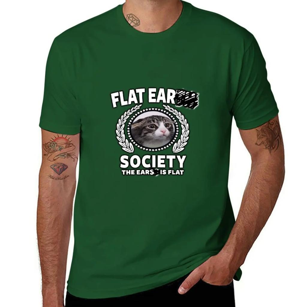 Morsomt Flat Earth Society Katt Meme Skjorte T-skjorte t-skjorter grafiske t-skjorter Bluse sommerklær tungvekts t-skjorter for menn