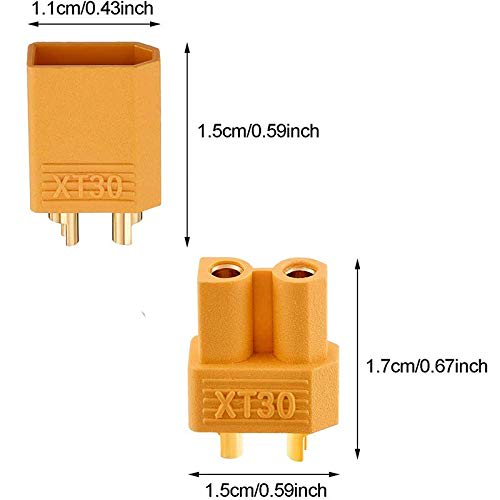 JUTOSU XT30 Connectors, Male & Female Plugs for XT30 RC Bullet LiPo Battery, 10 Pairs