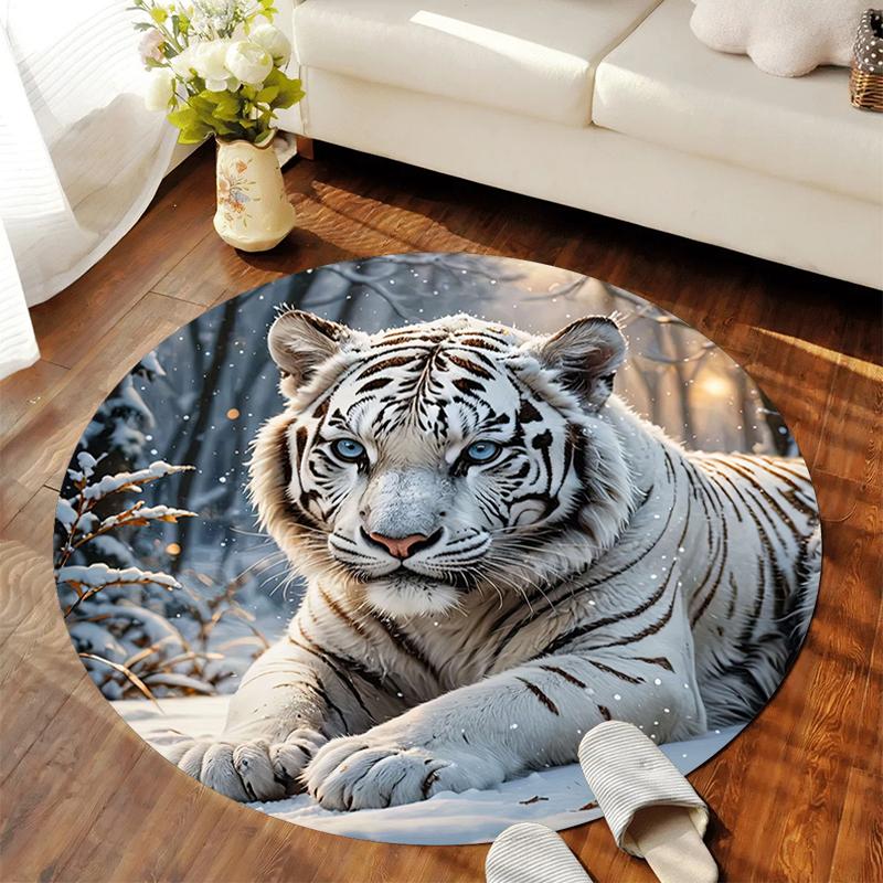 

1Pc Tiger theme Circular Print Rug - home decoration Carpet For Living Room Bedroom Flooring Computer Chair Area Rug 80x80cm( 31x31in)