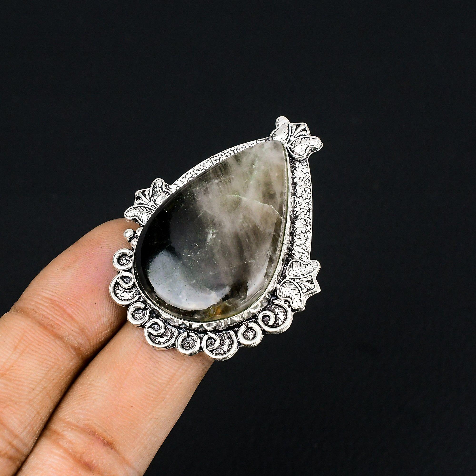 Pear Fume Agate Gemstone Trendy Stackable Ring Jewelry Size 7 Sterling Silver 7