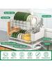 Dish Drying Rack, 2 Tier Dish Racks for Kitchen Counter, Large Drying Rack with Drainboard, Rustproof Dish Drainer Organizer