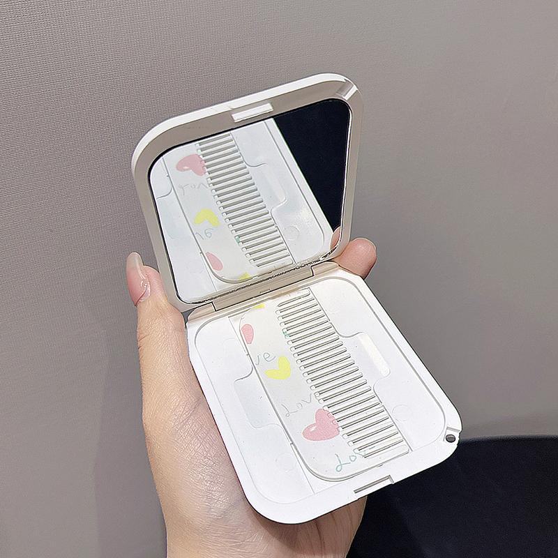 Cartoon Bow Love Heart Portable Mirror Comb Set Foldable Creativity Student Cartoon Mirror And Hair Comb Girls Gifts