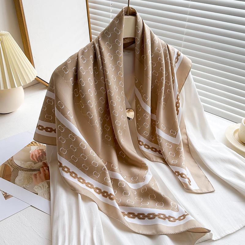 Women's Retro Twill Silk Scarf - 90cm Versatile Shawl for Travel & Sun Protection