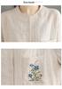 Rain Dew Hemp Embroidered Cotton Linen Long Sleeve Women's Casual Shirt - Chinese Style Artistic Top