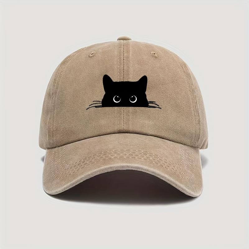 1 Stück, Niedliche Katze Print Gewaschene Baseballkappe, Modische Ganzjahres-Outdoor-Wanderparty-Hut, Leichter Polyester mit Schnallenverschluss