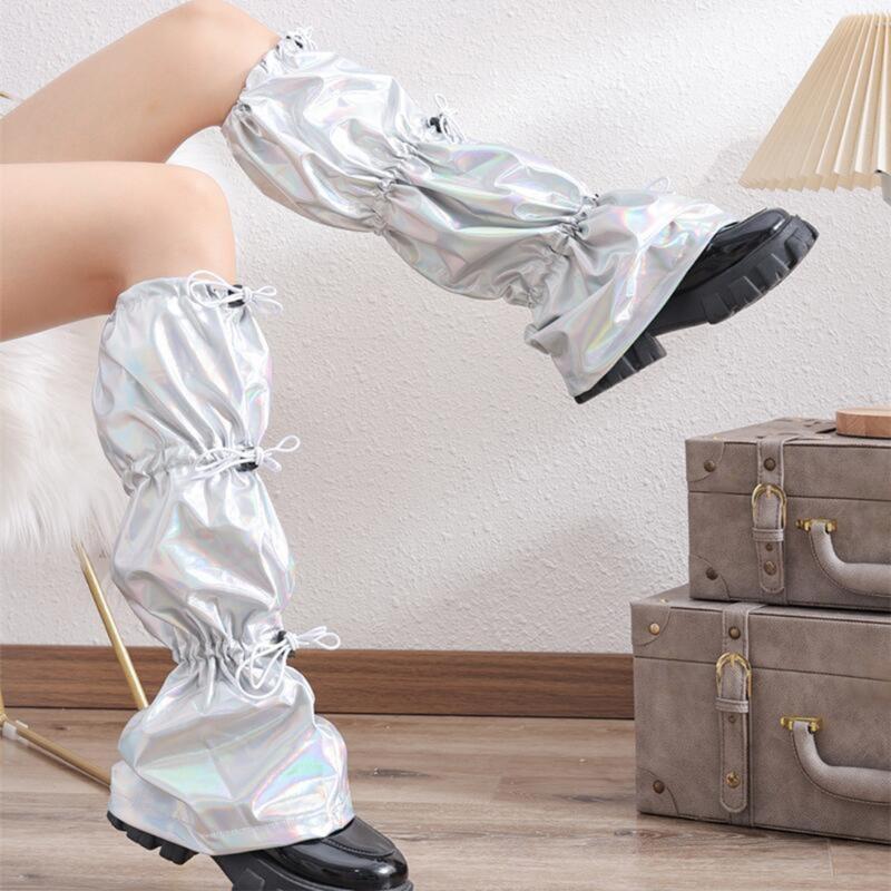 Japanische Frauen Süßes Mädchen Beinstulpen Lange Socken Harajuku Punk Kordelzug Holografische Beinabdeckung mit Verstellbarer Länge