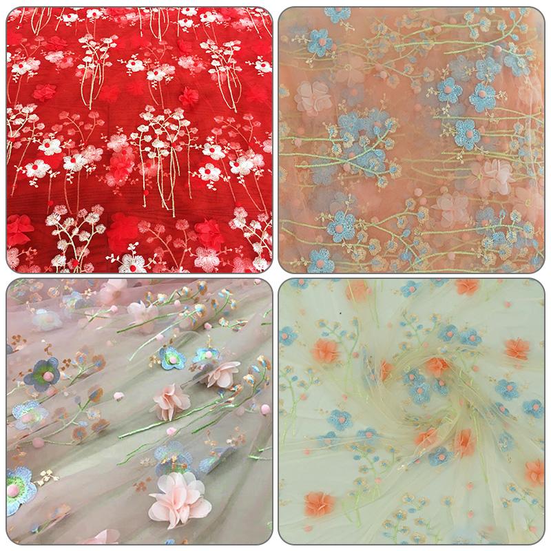 1 Yard 3D Petal Flower Embroidery Lace Fabric Soft Mesh Tulle Floral Fabric For Diy Wedding Dress Clothes Photography Props