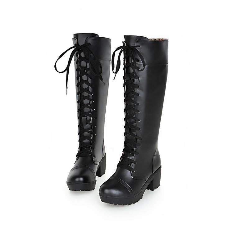 Trendy Women's High-Heeled Black Lace-Up Martin Boots - Autumn/Winter
