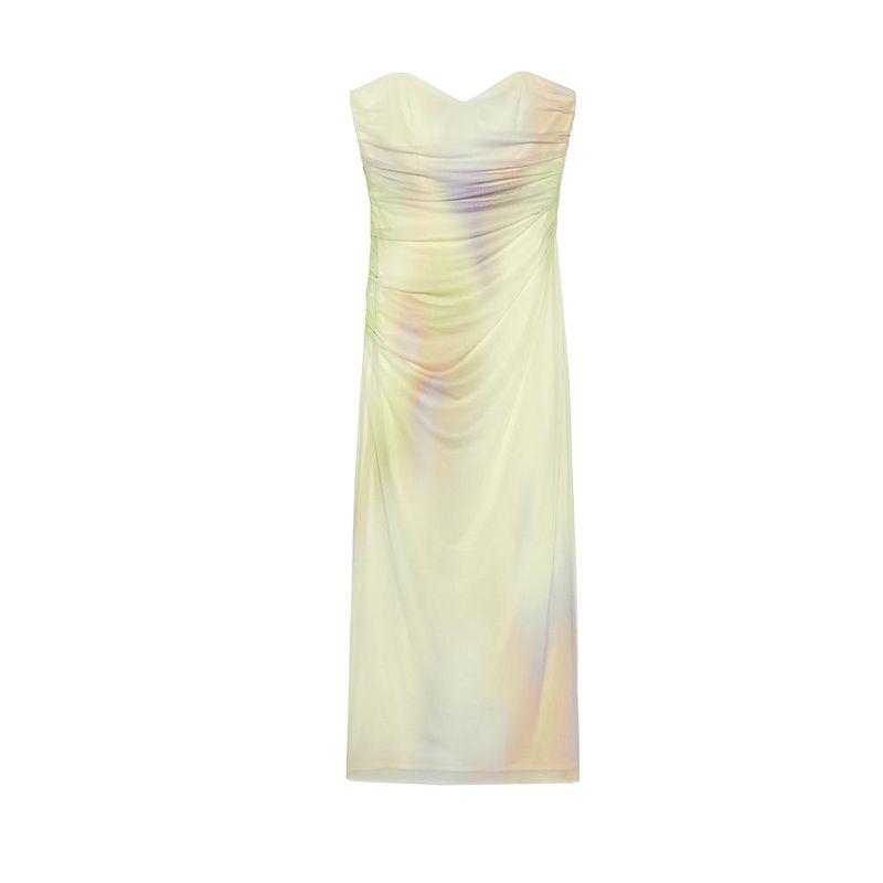 

Summer New Product Women s Clothes Ruched Decorative Heart-Shaped Collar Print Silk Net Bandeau One-Shoulder Dress 3152353 Multi-color L