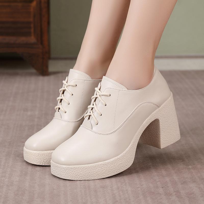 Fashion AIYUQI Women High Heels Autumn New Genuine Leather Platform Women Business Dress Shoes Lace-up British Style Office Shoes Women