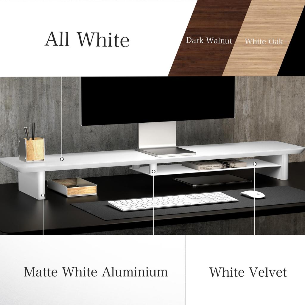 Amesoba Wooden Monitor Desktop Desk MARRIRO Stand, Shelf, (All White)