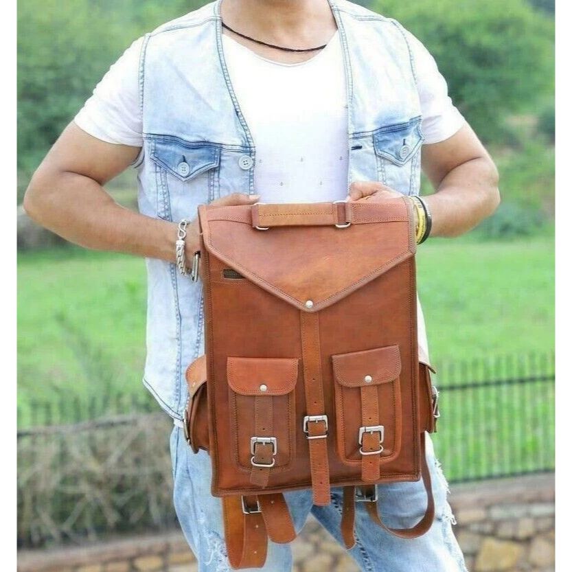 

Новый коричневый рюкзак из козьей кожи для ноутбука, винтажный, мужской, из натуральной кожи, для путешествий 15 x 11 x 4 in