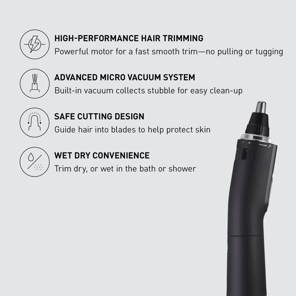 Panasonic Men's Ear and Nose Hair Trimmer with Vacuum Cleaning System, Wet/Dry, Hypoallergenic, High-Performance Dual-Edge Blade - ER-GN70-K, Black
