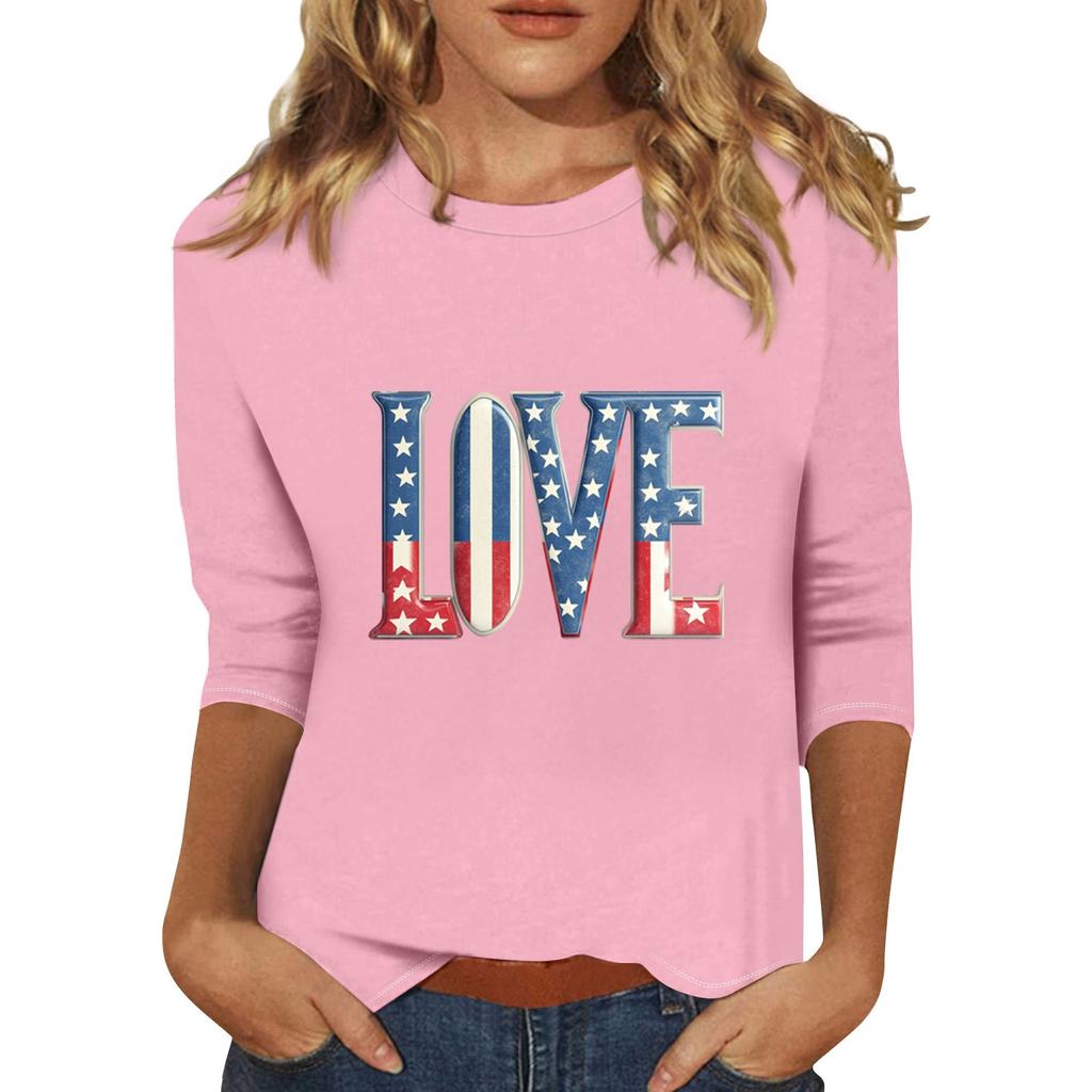 Women's Print Round Neck Top With Three Quarter Sleeves T-Shirt Three Quarter Sleeves T-Shirt