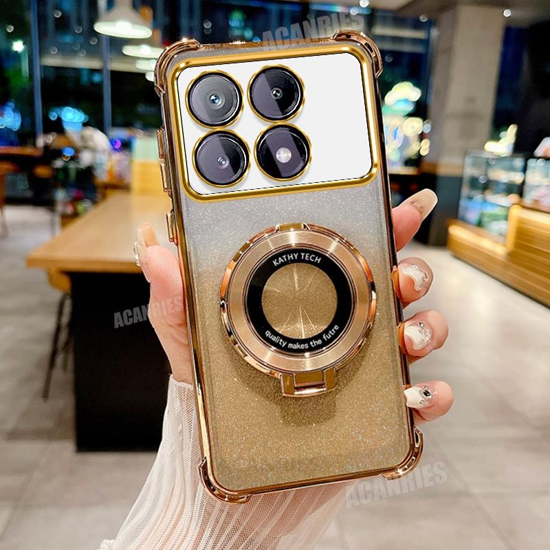 

Pocox6pro Роскошный чехол-держатель с покрытием для Xiaomi Mi Poco X6 M6 F6 Pro X6pro 5g F6pro Противоударный защитный силиконовый чехол-подставка Poco F6 Pro