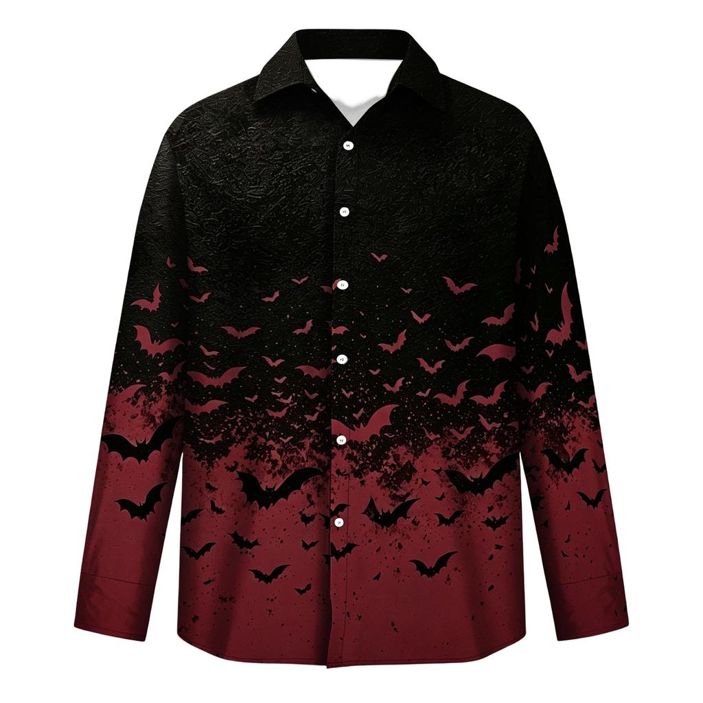 Men's Long Sleeve Button Down Halloween Print Shirt for Party Costume