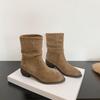 Pointed Thick Heel Piled Boots 2025 Autumn and Winter Korean Version New Thin Fashion Boots Temperament Suede Middle Heel Fashion Bare Boots