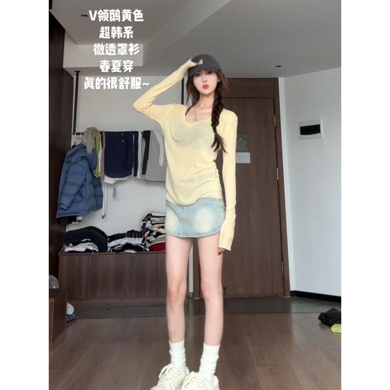 

Ярко-желтая облегающая и тонкая базовая женская футболка с длинным рукавом на весну, тонкая, слегка прозрачная XL жёлтый