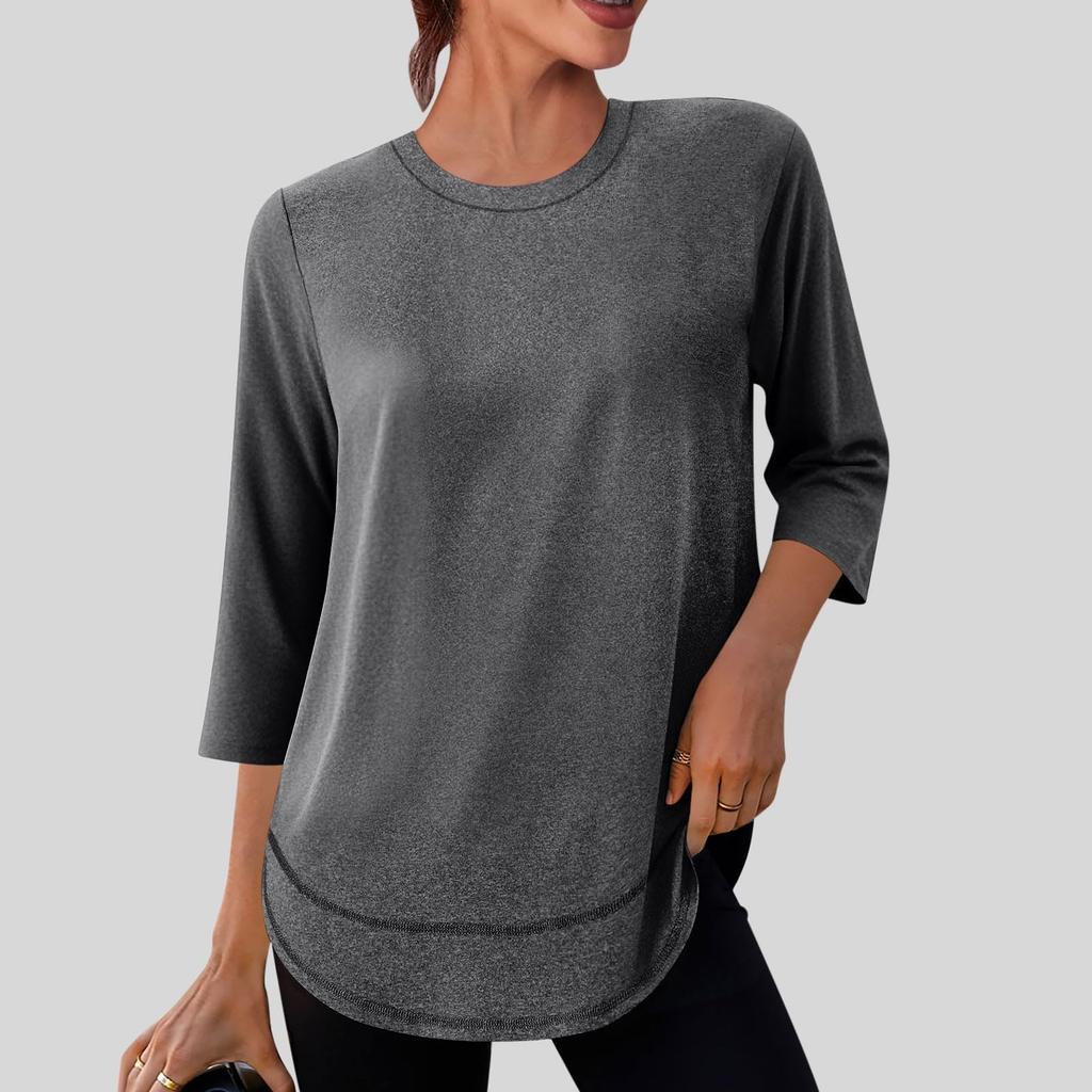 Women's Fashionable Casual Neck Colour Three-Quarter Sleeve T-Shirt Top